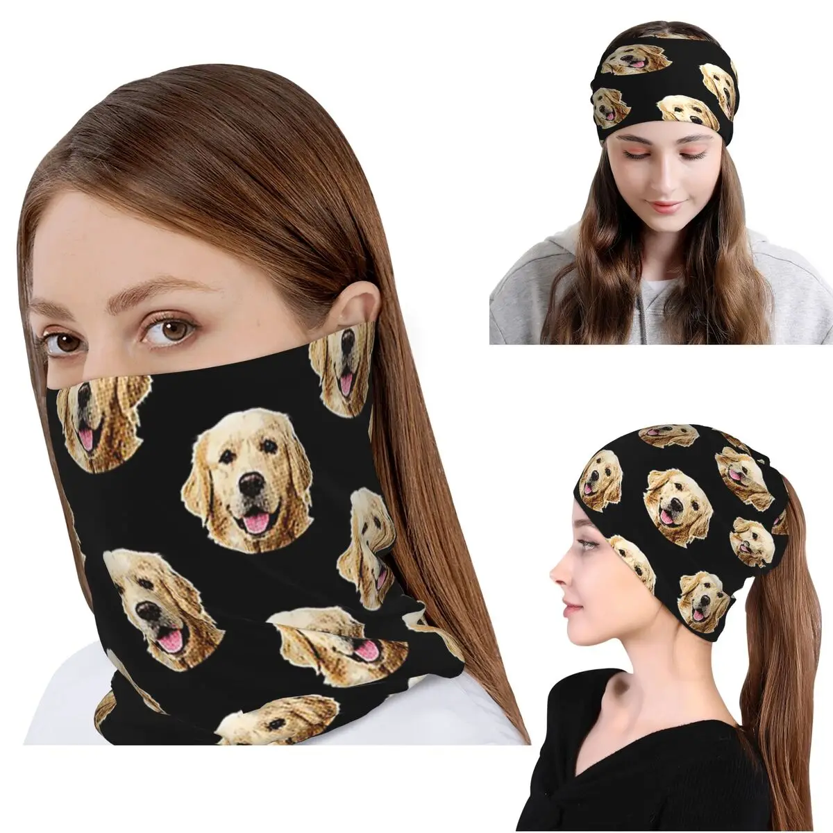 Knit Beanie Hat Warm - Funny Golden Retriever Face Portrait Bandana