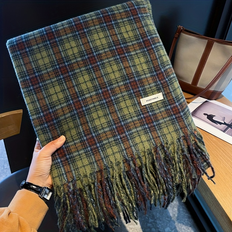 Vintage Green Plaid Tassel Sca - Shawl Wrap Winter 리뷰 및 가격