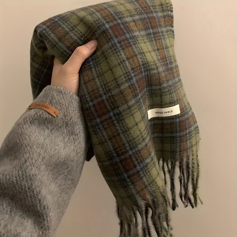Vintage Green Plaid Tassel Sca - Shawl Wrap Winter 리뷰 및 가격