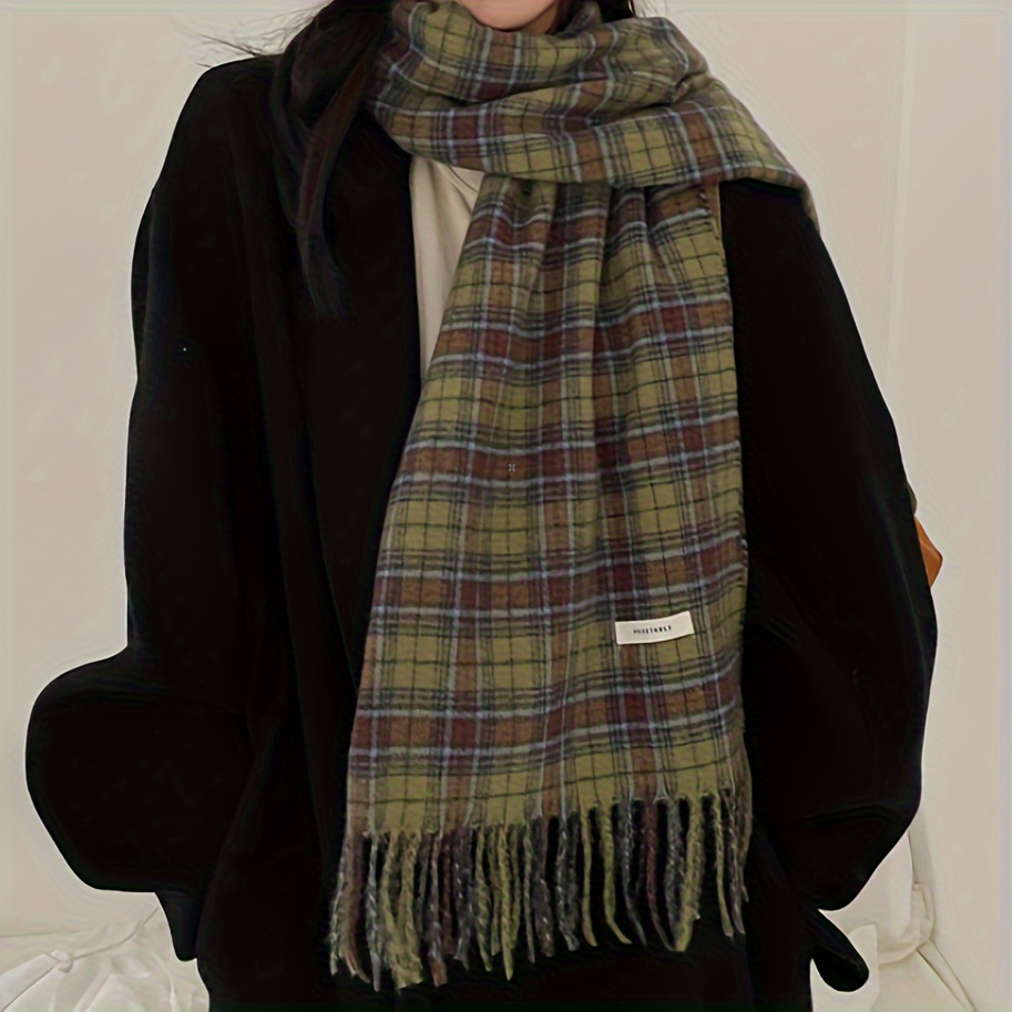 Vintage Green Plaid Tassel Sca - Shawl Wrap Winter 리뷰 및 가격