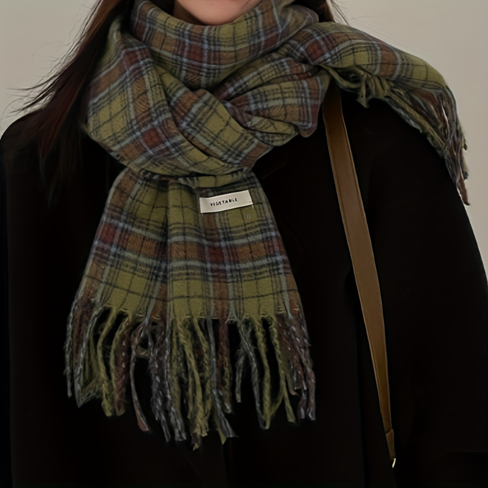 Vintage Green Plaid Tassel Sca - Shawl Wrap Winter 리뷰 및 가격