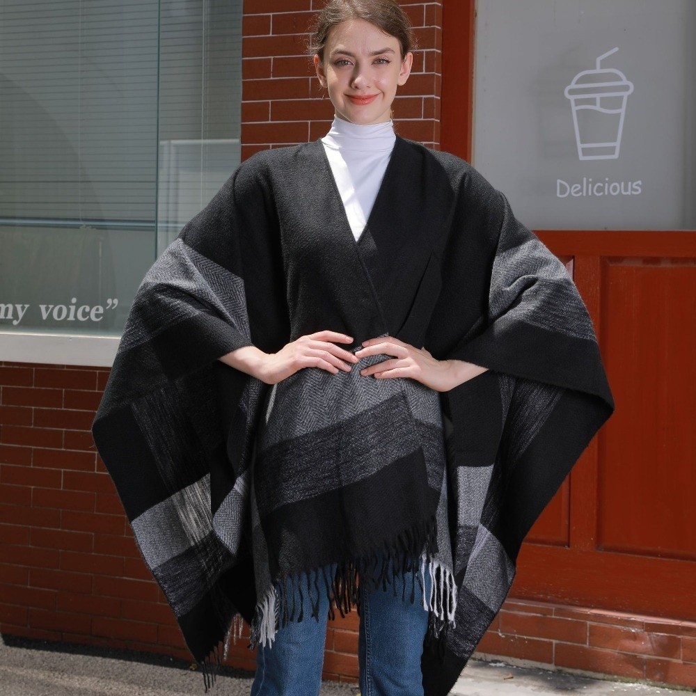 Warm Coat Plaid Design Travel  - Shawl Wrap Winter 리뷰 및 가격