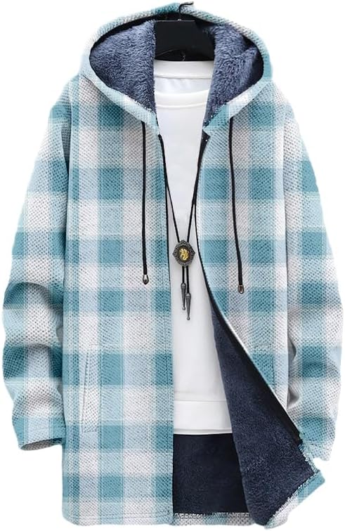 Men's Plaid Cardigan Oversized - Sherpa Hoodie Fleece 리뷰 및 가격