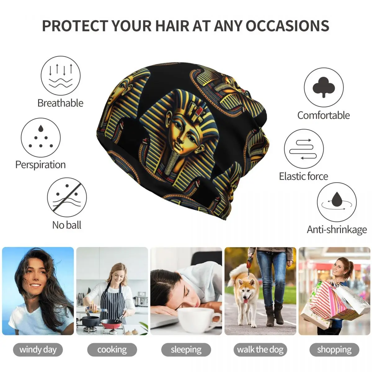 Egyptian Pharaoh With Golden C - Knit Beanie Hat Warm 리뷰 및 가격
